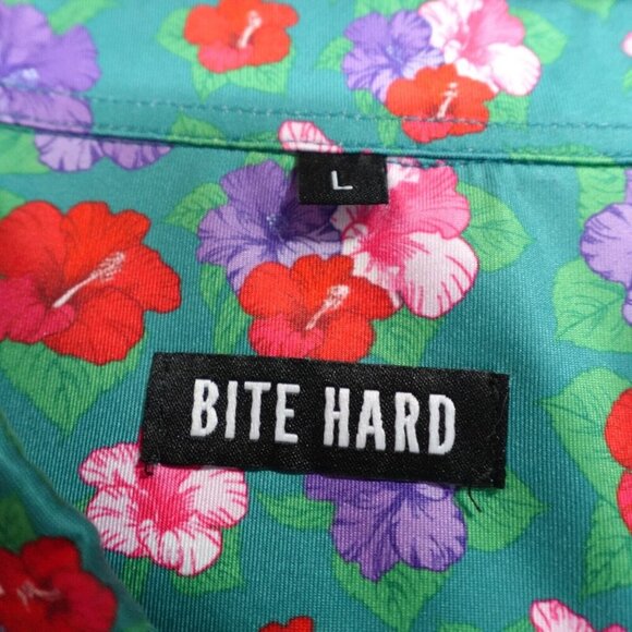 Bite Hard Polo Shirt Large Green All Over Floral Print Golf - Picture 4 of 7